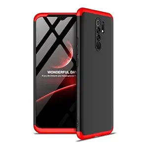 MOBILOVE Full Body 3 in 1 Slim Double Dip Case 360 Degree Protection Hard Bumper Back Case Cover for | Redmi 9 Prime/Poco M2 (Red-Black)