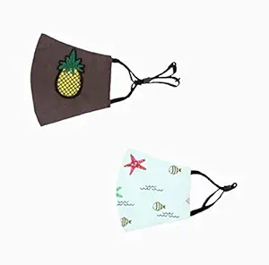 LivIndia Kids Mask Cotton Mask Adjustable | Kids Mask for Boys Kids Mask Reusable Washable Adjustable | Mask for Kids Girls Kids Mask | Mask for Kids, Boys, Girls, Children (Pack of 2 for 2 Years - 8 Years) (fish-pineapple)