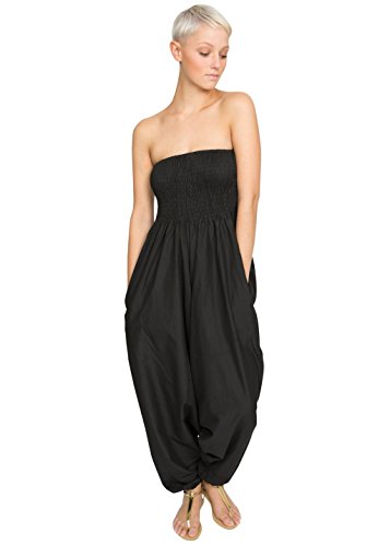 Mono largo bandeau o pantalón afgano de algodón 2 en 1 negro
