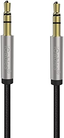 iCablesAux Cable 3.5mm Audio Cable - Jack to Jack cable / Braided Auxiliary Cable - Works with Portable speakers, Car Stereo, Mobile MP3 / MP4 Players, PC / Laptop and more - Audio Jack / AUX Lead / Car Aux cable - Length = 6.5ft / 2M