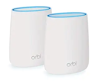Netgear Orbi RBK20-100INS Tri-Band AC2200 Router Home Wi-Fi System (White). Eliminate WiFi Dead Zones and Enhance Speeds with 1 Router and 1 Satellite. Recommended for Upto 2000 SFT, Pack of 2