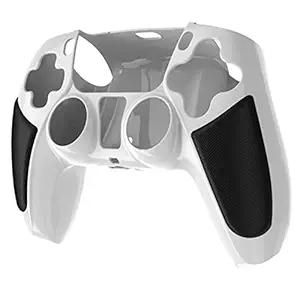 TASLAR PS5 Controller Skin Anti-Slip Thicken Silicone Protective Cover Case Grip for Sony Playstation 5 Dualsense Controller (Black White)