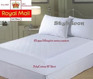Haani Elasticated Fitted Quilted Mattress Protector With 12 Inch Poly Cotton Skirt - Small Dbl 4Ft