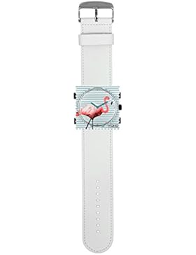 S.T.A.M.P.S. Stamps Uhr KOMPLETT - Zifferblatt Pink Flamingo mit weißem Lederarmband