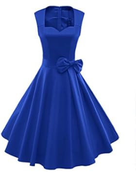 iLover Frauen 1950er Style Retro Rockabilly Schwingen Bogenknoten-Partei-Kleid