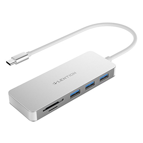 LENTION USB-C HUB, Typ c Adapter mit 3 Superspeed USB 3.0 Ports, 2 SD / TF Kartenleser Ports für Type-C Computer und Tablets wie MacBook 12" 2015/2016, MacBook Pro 2016, Google Chromebook 2016 – Silber