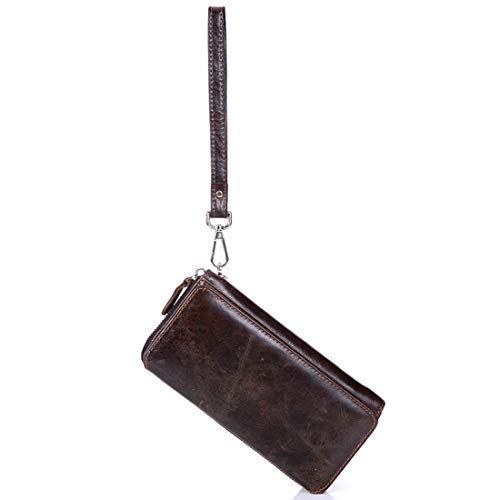 Preisvergleich Produktbild Ploekgda Unisex - Minimalismus - Lange Lederbrieftasche - Ölwachs - Glattes Armband - Reißverschlusstasche (Color : Photo Color)