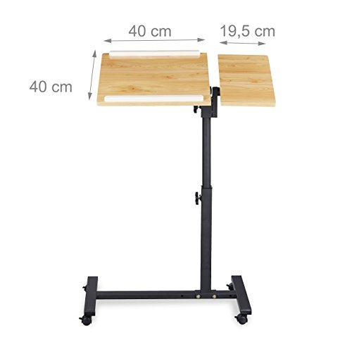 Relaxdays Laptoptisch höhenverstellbar HBT 95 x 60 x 40 cm Notebook Ständer auch für Linkshänder Sofatisch Beistelltisch mit bremsbaren Rollen mit Ablage für Maus mit 2 Stopp-Leisten, Eiche, gelb - 4