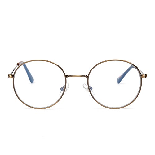 Preisvergleich Produktbild Anti Blaues Licht Rund Lesebrille Vintage Metall Kreis Rahmen Computer Gaming Brillen für Damen Herren(Gunmetal / Klar)