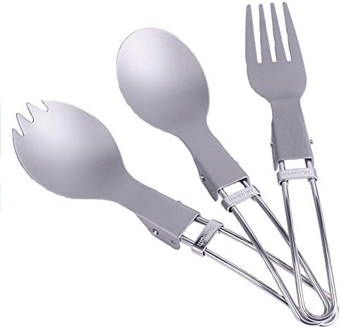 Top819 Trade 3pcs/set Lightweight Portable Pure Titanium Folding Spork Spoon Fork Multi-Purpose Cutlery for Outdoors Sports,Camping, Hiking,Mountaineering,Camp Kitchen,Outdoor Tableware