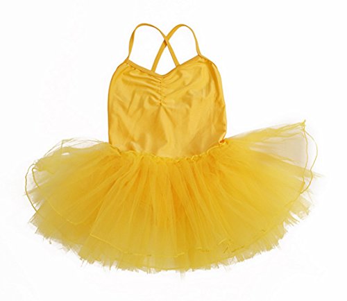 Happy cherry - Traje de Baile Danza con Falda Corta para Niñas de Algodón Tul 4-5 Años - 100-110cm Amarillo