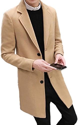 Doufine Men's Slim Fit Overcoat Long Sections Winter Woolen Jacket -  khaki - 