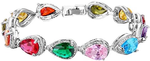 TENYE Women's Crystal Cubic Zirconia December Birthstone Teardrop Party Tennis Bracelet Multicolor Silver-Tone