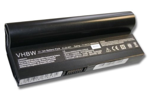 vhbw Li-Ion Akku 6600mAh schwarz für Asus Eee PC 901, 904, 904hd, Eee PC 904HA-BLK018X wie AP22-1000, AL23-901, AL24-1000, AP23-901, PL23-901, u.a.