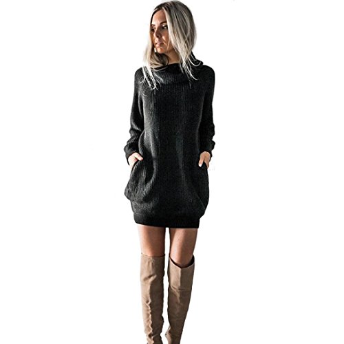 Autumnwind Femmes Robe Mode en Maille col roulé Robe Pull Dames Mini Robe