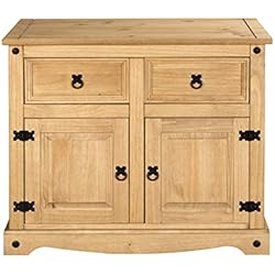 Corona Petit Buffet 2 Portes 2 tiroirs, pin ciré, 83.5 cm H x 92 cm L x 44 cm D