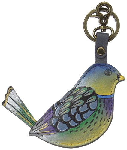 Preisvergleich Produktbild Anuschka handbemaltes Leder Schlüsselanhänger, Geschenk für Frauen, Handgefertigte Tasche Charme- Keyring / Charm (Blissful Birds K0008 BLB)