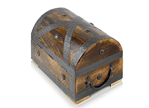 Piraten-Schatztruhe von Thunderdog – Holztruhe braun – Handarbeit Vintage mit Schloss 28x20x20cm – das ideale Geschenk (groß mit Schloss) - 5