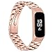 Produktbild Upxiang Edelstahlarmband für Samsung Galaxy Fit-e Ersatz Armband Klassische Doppelter Faltschließe Uhrenarmband mit Lünette Smart Watch Wrist Band Strap (Rose Gold)
