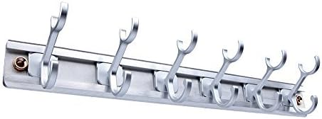 Angelbubbles Coat Hooks Wall Mounted Rail Rack Alumimum Movable (6 Hooks, Silver)