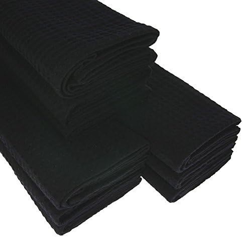 9x Tea Towel 100% Cotton Waffle Pique Black Kitchen Towel