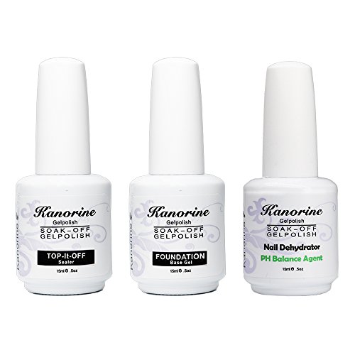 Kanorine Gel Nail Polish Base Coat + No Wipe Top Coat +Bonding Helper PH Balance Agent 15ml 3PCS kit