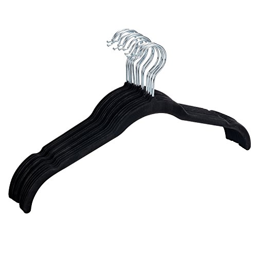 logei® 50St Anzugbügel Kleiderbügel Samt-Kleiderbügel Anti-Rutsch Flordecke mit rutschfester Samt-Oberfläche Superdünn, 25St mit Hosenstange + 25St ohne Hosenstange, Schwarz - 4