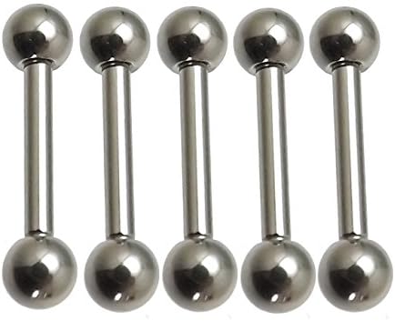 Pack of 5 Piercing Barbell Tongue Piercing 1.6 mm Surgical Steel with Ball Sizes Size:1,6 x 16 x 6 mm