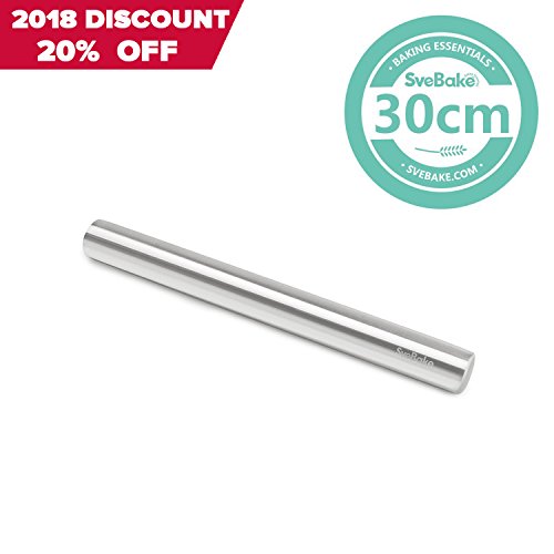 SveBake Edelstahl Nudelholz - Fondant Teigrolle Edelstahl Teigroller Rolling Pin Teigroller Perfekt für Bäcker 30 cm
