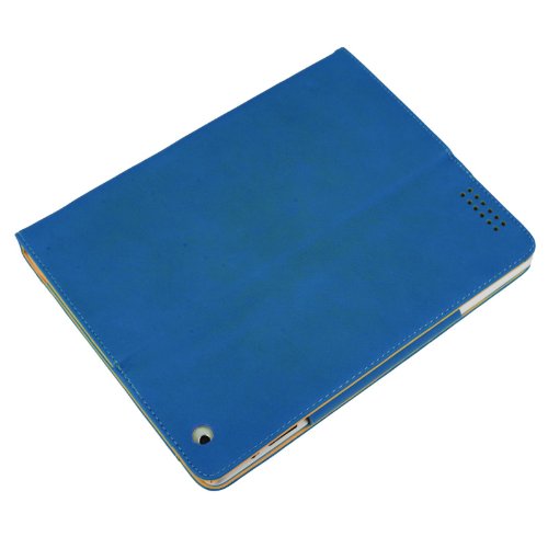 Madcase Apple iPad 4 / 3 / 2 Smart Case Etui Faux Ledertasche Hülle mit Auto Schalf und Wach Sleep-Funktion inkl. Displayschutzfolie und Stylus Touch stift – Blau / Beige - 3