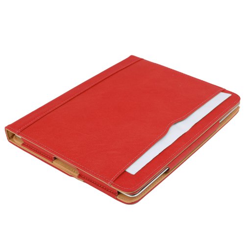 Madcase Apple iPad Air 2 / Air Smart Case Etui Faux Ledertasche Hülle mit Auto Schalf und Wach Sleep-Funktion inkl. Displayschutzfolie und Stylus Touch stift – Rot / Beige - 7