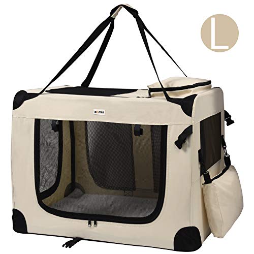 MC Star Transportin Perro Gatos Mascotas Plegable Portátil Impermeable Oxford Portador Bolsa de Transporte con tapete de vellón para Coche Viaje Beige L