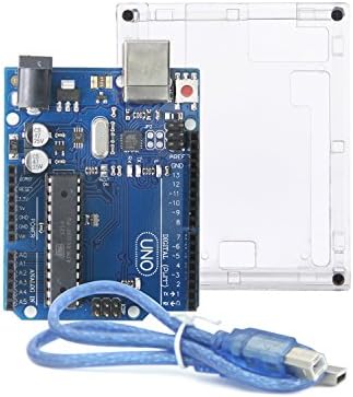 UNO R3 Plus Acrylic Case - ALLEU U6011 UNO Board ATmega328P ATmega16U2 with Transparent Acrylic Case and USB Cable Compatible with Arduino UNO R3