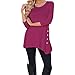 Produktbild Hansee Frauen Langarm Lose Knöpfe Bluse einfarbig Rundhals Tunika T-Shirt Top (L, Pink)