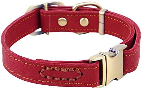 Pingxia Luxury Leather Dog Collar with Zinc Alloy Buckle Soft Strong and Comfortable for Cats Puppy Small Medium Dogs(30 - 43cm * 2.0cm / Red)
