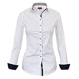 Kragenform: Kent HEVENTON Bluse Damen Langarm in Weiß Hemdbluse - Größe 36 bis 50 - elegant und hochwertig 1178 Farbe Weiß, Größe 34