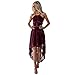 Produktbild Damen Sommerkleider Frauen Spitzenkleid Dress Langarm Swing Kleider A Line Vintage Skaterkleid Partykleid Cocktailkleid Lace Backlos Abend Party Mini Kleid Rockabilly Kleid (M, Sexy Wein)
