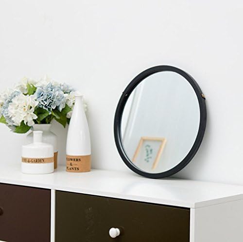 European Hotel Bathroom Retro Bamboo Round Mirror Wall-mounted Decoration Make-up Mirror 45CM, black
