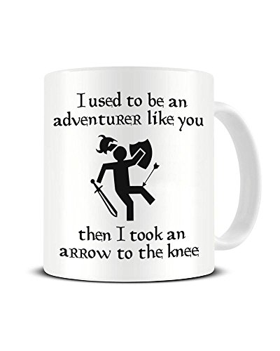 I Used to Be an Adventurer Like You Then I Took an Arrow to The Knee - Gaming - Funny - Ceramic Cup White 10 Ounce - Novelty Gift Mug by TeeDemon®