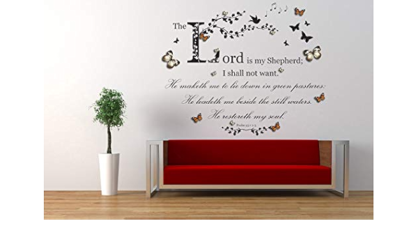Psaume 23 Citation Verset Bible Vinyle Art Mural Autocollant Mural Autocollant Avec Des Papillons Gris Et Orange 3d Maison Eglise Decor De L Ecole Decoration Murale Amazon Fr Produits Handmade