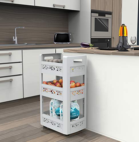 EDA 10496 BL.CER RESSERRE MOBILO 3 étagères Dont 1 modulable-11L par Niveau, polypropylène, Blanc cérusé, Dim. : 45 x 29 x 79 cm