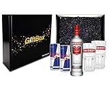  Vodka Red Bull Geschenkset Giftbox Set - Smirnoff Vodka 0,7l 700ml (40% Vol) + 2x Red Bull 250ml (Inkl. Pfand Einweg) + 2x Longdrink Gläser Glas- [Enthält Sulfite]