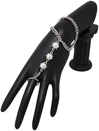 Elegant Pearl Ornaments Stainless Steel Bracelet with Ring Attachment