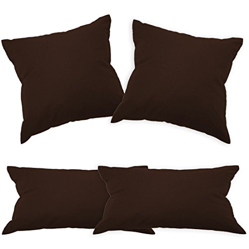 Qool24 BWLR Baumwolle Kissenbezug mit Reißverschluss in 2`er SET Bezug 28 Uni Farben und 19 Größen Braun 40x60 cm
