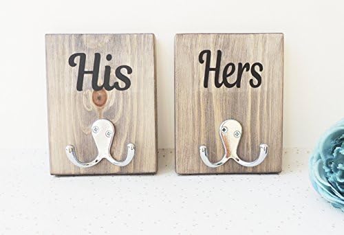 his hers hangers, bathroom towel hangers, couple robe hooks, hall storage, entryway decor, wedding gift, new home present, rustic decor
