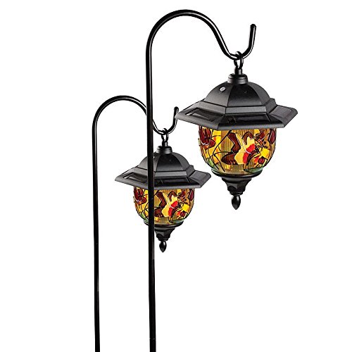 Coopers of Stortford Solar Garden Lights Lanterns | Metal Garden Spike | Tiffany Lamps - Set of 2