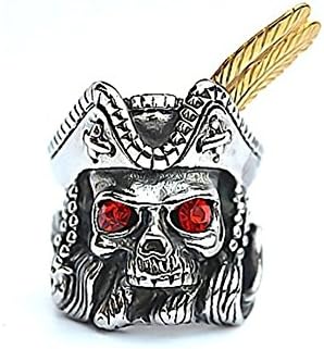 Jiedeng Jewelry Men's Ring Stainless Steel Ring with Skull Head Red Stone Eye Retro Biker Gothic Punk Friendship Partner Ring for Men Silver Black Red Size N 1/2