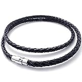 Anchura de cadena: 0.4cm REFURBISHHOUSE Joyeria, Collar Cuerda de Cuero Cadena coraza de Broche de Acero Inoxidable, Negro - 4 mm de Ancho - 55 cm de Longitud