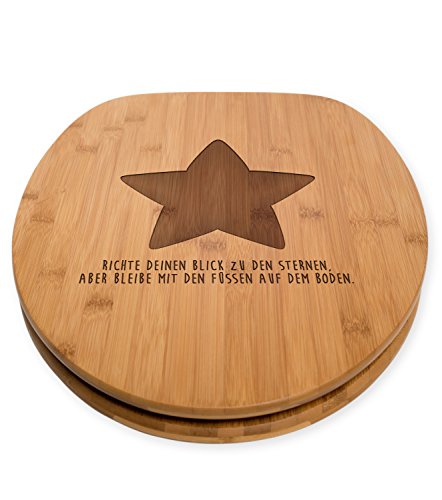Mr. & Mrs. Panda WC Sitz Stern Deluxe – 100% handmade in Norddeutschland – Stern,Sterne,Gravur,graviert WC, Sitz, Klobrille, Toilettensitz, Klodeckel, Toilettendeckel, Holz, WC-Sitz, Toilette, Geschenk, Badezimmer, Bad, Einrichtung, natur, Bambus, Gravur Stern,Sterne,Gravur,graviert - 2