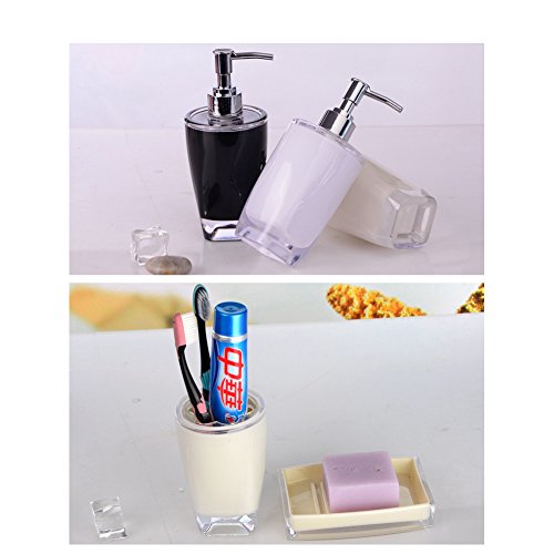 Bad Accessoires Set, 5-teilig Badezimmer-Set Seifenspender Zahnbürstenhalter/Zahnputzbecher Seifenschale - 3
